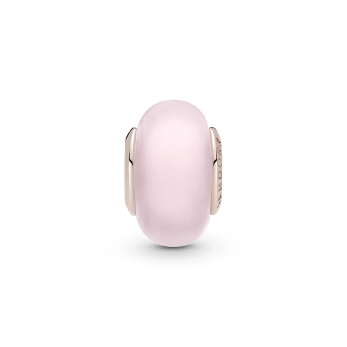 Charm De Cristal Murano Rosa Mate Recubrimiento en Oro Rosa de 14k