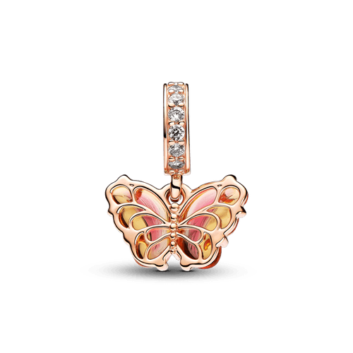 Charm Colgante de Cristal de Murano Rosa y Amarillo Mariposa