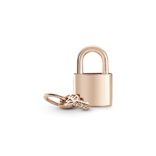 Charm Colgante Candado Y Llave Recubrimiento En Oro Rosa 14k