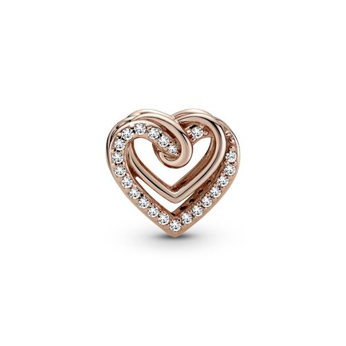 Charm Corazones entrelazados resplandecientes Recubrimiento en Oro Rosa de 14k