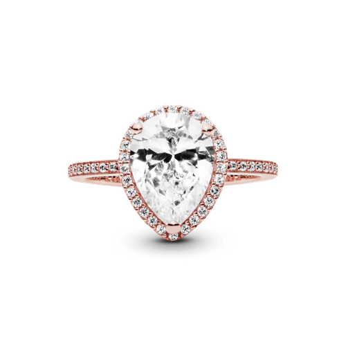 Anillo con halo brillante en forma de gota Recubrimiento en Oro Rosa de 14k