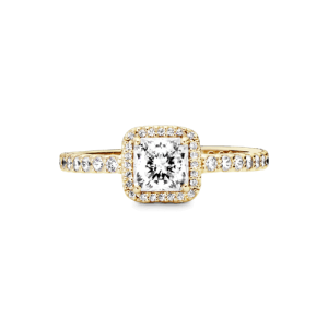 Anillo Oro 14K cuadrado con halo brillante